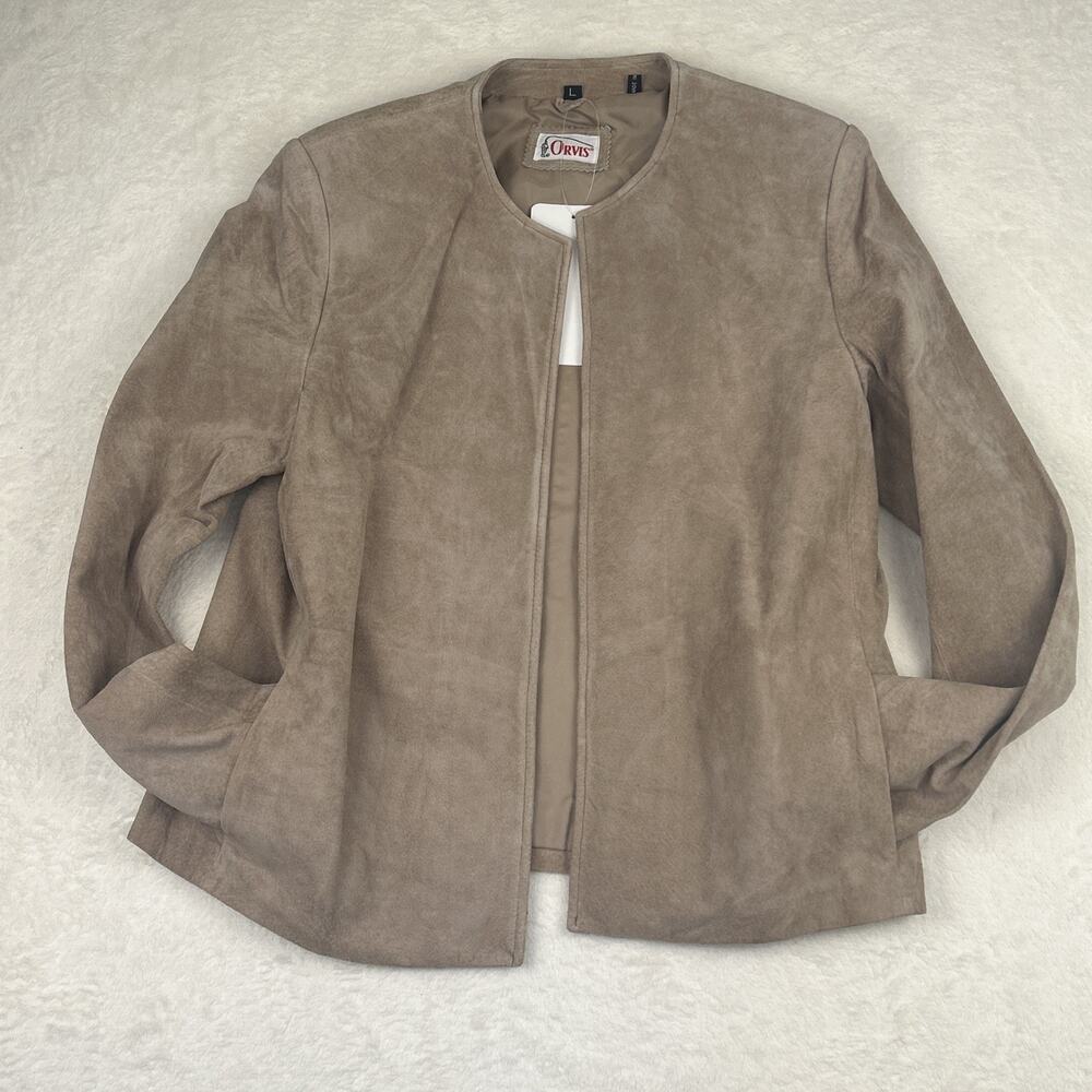 Vintage Orvis Women’s Suede Leather Blazer Size Large Open Front Collarless NWT - Picture 3 of 10